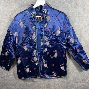 Traditional Golden Camel Chinese Satin Jacket BLUE /gold Reversible Size XL